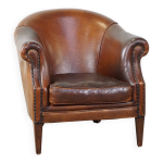 Fauteuil club vintage en cuir de mouton