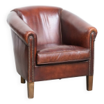 Fauteuil club vintage en cuir de mouton avec clous dcoratifs