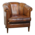 Fauteuil club vintage en cuir de vachette couleur cognac Fauteuil club vintage en cuir de vachette couleur cognac