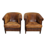 Fauteuil club vintage hollandais en cuir couleur cognac, lot de 2
