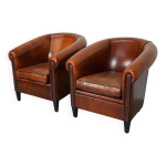 Fauteuil club vintage hollandais en cuir couleur cognac, lot de 2
