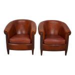 Fauteuil club vintage hollandais en cuir couleur cognac, lot de 2