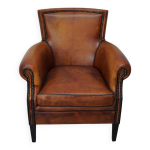 Fauteuil club vintage hollandais en cuir couleur cognac Fauteuil club vintage hollandais en cuir couleur cognac