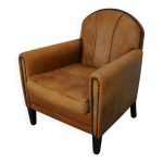 Fauteuil club vintage hollandais en cuir couleur cognac