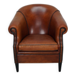 Fauteuil club vintage hollandais en cuir couleur cognac