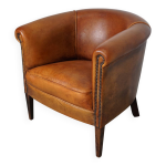 Fauteuil club vintage hollandais en cuir couleur cognac