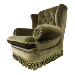 Fauteuil club vintage vert à franges Fauteuil club vintage vert à franges