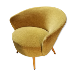 Fauteuil ound graphique moderniste velour epais jaune Fauteuil ound graphique moderniste velour epais jaune