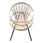 Fauteuil coquille bambou rotin vintage annes 60