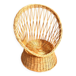 Fauteuil corbeille vintage en rotin tress - assise ronde design 1960 - 1970
