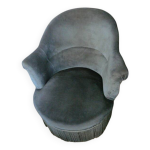 Fauteuil crapaud, velours bleu