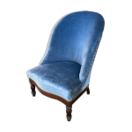 Fauteuil crapaud en velours bleu, annes 50