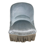 Fauteuil crapaud en velours bleu ciel