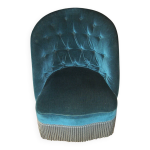 Fauteuil crapaud en velours capitonn bleu acier