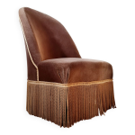 Fauteuil crapaud velours marron franges pieds sculpt�s