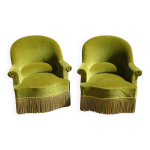 Fauteuils crapauds en velours vert, les 2