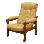 Fauteuil en cuir jaune, design danois, ann�es 1960, production : danemark