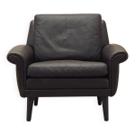 Fauteuil en cuir marron, design danois, annes 60, designer : aage christiansen