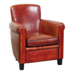 Fauteuil en cuir de mouton de couleur rouge / marron Fauteuil en cuir de mouton de couleur rouge / marron