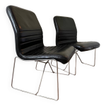 Fauteuils cuir noir design italien annes 70 (x2)