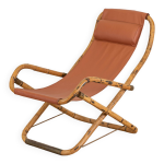 Fauteuil en cuir de salon pliant vintage structure bambou et laiton, italie, annes 1960