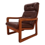 Fauteuil en cuir teck emc, 1960