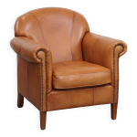 Fauteuil en cuir de vachette couleur cognac