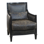 Fauteuil en cuir de vachette noir et bois au design art dco