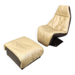 Fauteuil en cuir vintage pivotant avec repose - pieds, ann�es 1970