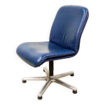 Fauteuil de direction sitag en cuir bleu ocan. suisse, annes 1970.