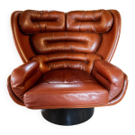 Fauteuil elda de joe colombo coque noir cuir marron Fauteuil elda de joe colombo coque noir cuir marron