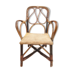 Fauteuil enfant 1890 châtaigner, rotin et velours damassé Fauteuil enfant 1890 châtaigner, rotin et velours damassé