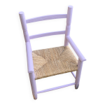 Fauteuil enfant vintage en bois rose et paille Fauteuil enfant vintage en bois rose et paille