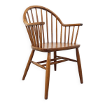 Fauteuil ventail vintage bridge western de marque baumann en bois des annes 70
