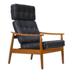 Fauteuil fd 164 de style mid - century modern en teck et cuir noir par arne vodder Fauteuil fd 164 de style mid - century modern en teck et cuir noir par arne vodder