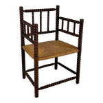 Fauteuil en h�tre teint� et paille de style jacob�en, 1900s