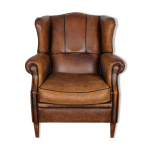 Fauteuil hollandais vintage en cuir cognac
