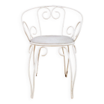 Fauteuil de jardin ou terrasse fer forgé blanc style montmartre année 60 Fauteuil de jardin ou terrasse fer forgé blanc style montmartre année 60