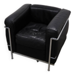 Fauteuil lc2 en cuir noir design le corbusier, pierre jeanneret & charlotte perriand Fauteuil lc2 en cuir noir design le corbusier, pierre jeanneret & charlotte perriand
