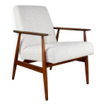 Fauteuil ��lis��, ann�es 1970, boucl� blanc, design henryk lis - bois fonc� - 2 exemplaires disponibles ...