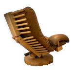 Fauteuil lounge cuir et orme massif brutaliste koala par of blaha circa 1960
