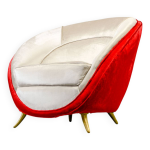 Fauteuil lounge italien guglielmo veronesi en velours argenté et rouge pour isa bergamo Fauteuil lounge italien guglielmo veronesi en velours argenté et rouge pour isa bergamo