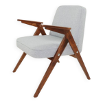 Fauteuil lounge vintage boucl bleu bb noyer fonc, 1960