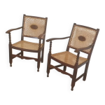 Fauteuils de monastère / médaillon / sangles / années 1930 Fauteuils de monastère / médaillon / sangles / années 1930