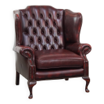 Fauteuil à oreilles chesterfield anglais en cuir de vache rouge Fauteuil à oreilles chesterfield anglais en cuir de vache rouge