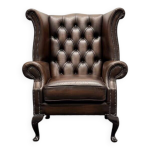 Fauteuil à oreilles chesterfield en cuir marron Fauteuil à oreilles chesterfield en cuir marron