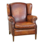 Fauteuil à oreilles en cuir de mouton de style anglais vintage Fauteuil à oreilles en cuir de mouton de style anglais vintage