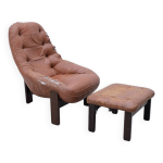 Fauteuil et ottoman de jean gillon pour probel en cuir et teck, brsil 1970