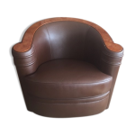 Fauteuil pacci pivotant cuir origine bovine nevada col grain de caf manchetes placage loupe d orme