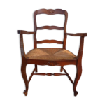 Fauteuil paillé à dossier à bandeaux style louis xv en bois massif Fauteuil paillé à dossier à bandeaux style louis xv en bois massif
